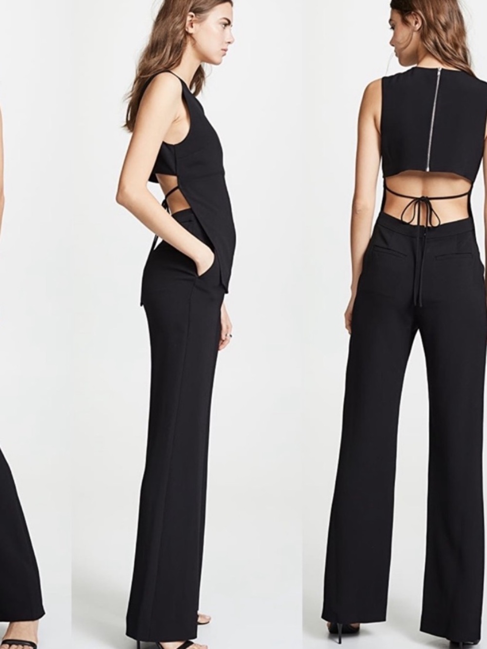 A.L.C. black Friedan open tie-back jumpsuit wide leg apron jumper 0